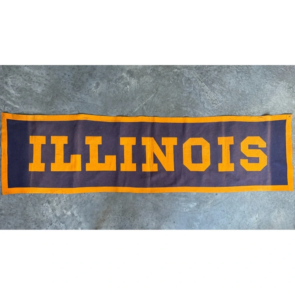 Vintage 1910-1920s Univeristy of Illinois Rectangle Banner Pennant HUGE 69